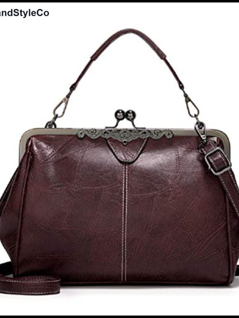Retro Oil Wax PU Leather Top Handle Handbag Kiss Lock Crossbody